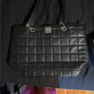 GUESS Black Quilted Tote with Silver Hardware